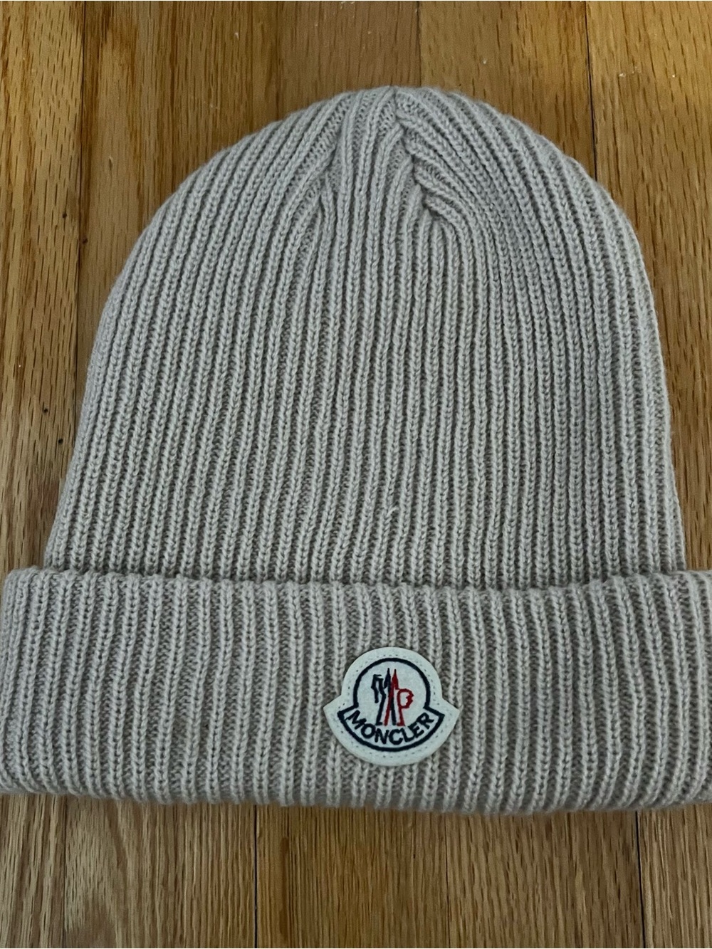 Moncler Soft Beige Ribbed Cuff Beanie